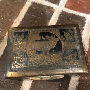adorable vintage brass and wooden trinket or jewelry box adorable reindeer de